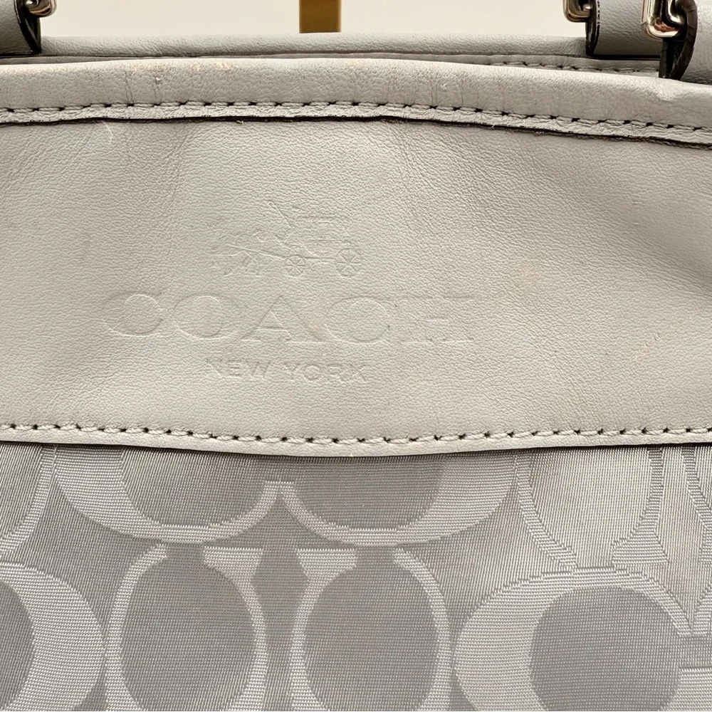 Coach Signature C Gray Leather Trim Satchel Purse Bag Shoulder Tote Handbag - Picture 14 of 15